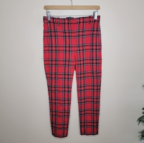 J. Crew | High-Rise Cameron Pants in Red Stewart Tartan Plaid Size 4P - Picture 1 of 6